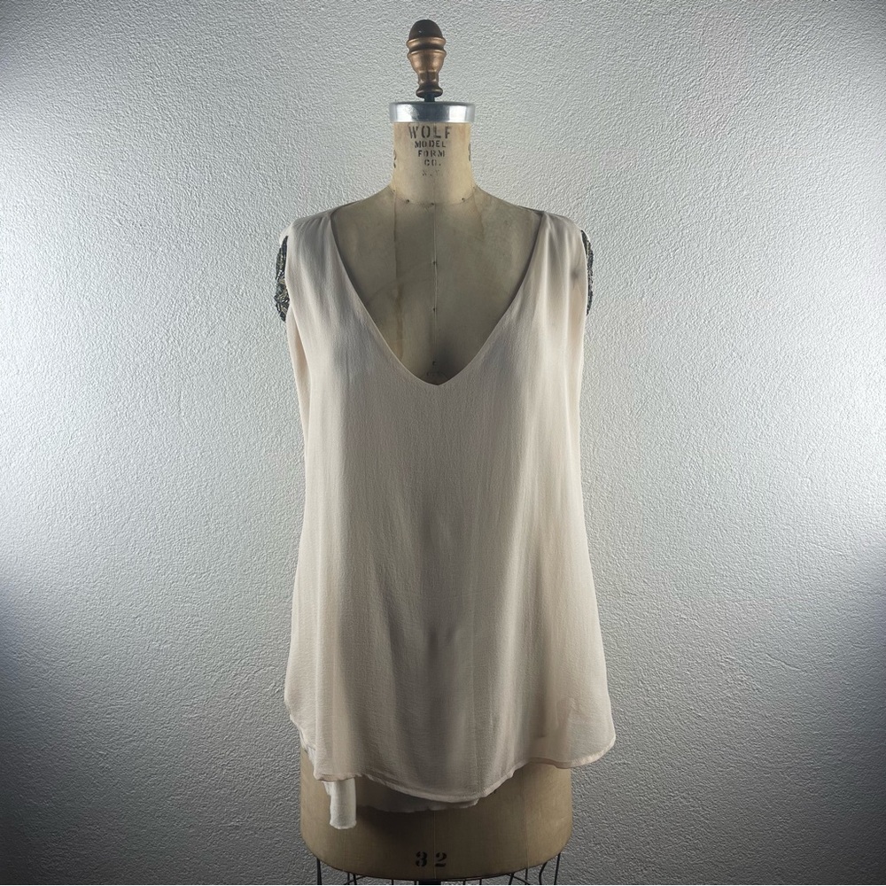 Anthropologie l M Yoana Baraschi Sheer Silk Padded Beaded Shoulder Detail Blouse
